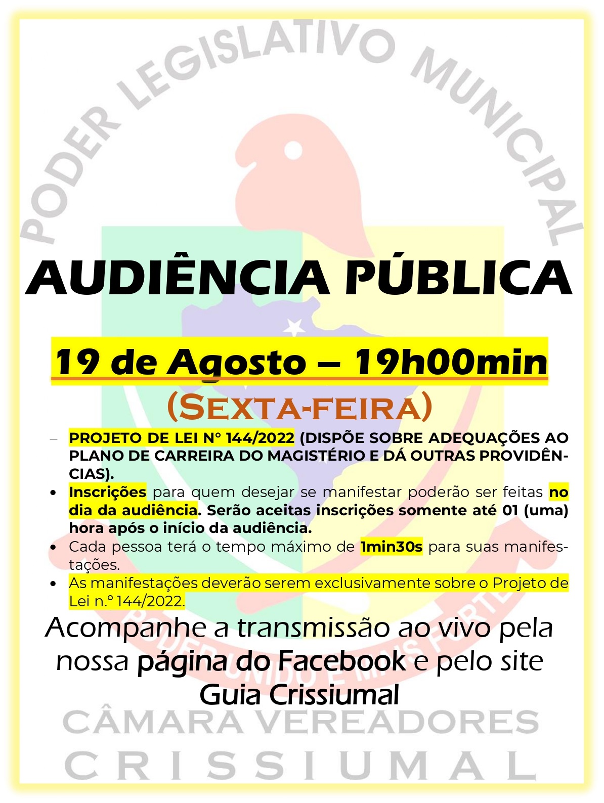 AUDIENCIA PUBLICA - PROJETO DE LEI 144/2022